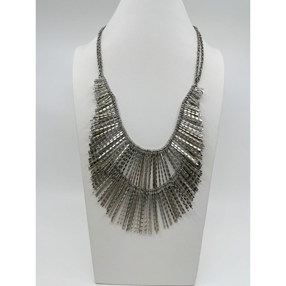 Boho Silver-Tone Fringe Statement Necklace By Coldwater Creek Bib Design